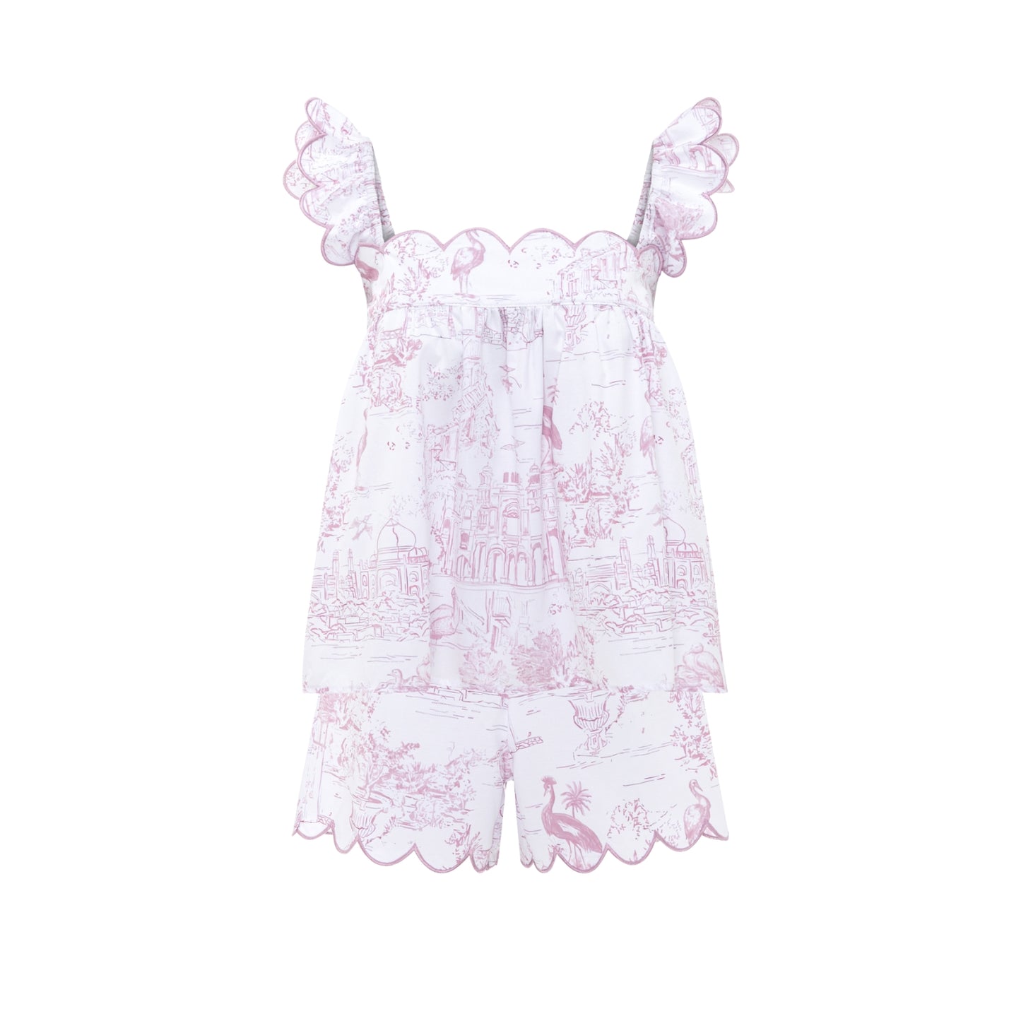 Organic cotton pink toile babydoll scallop edge short pyjama set Love Letters x