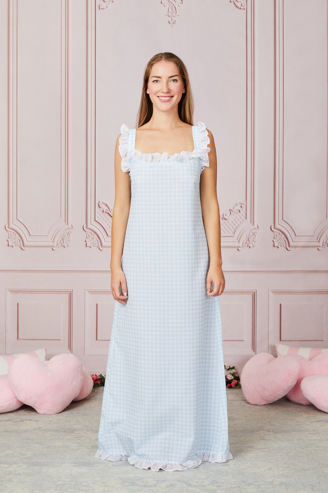 Dolce Gingham Azzurro Sleep Dress - Long