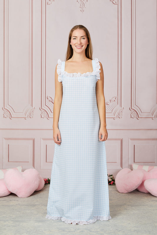 Dolce Gingham Azzurro Sleep Dress - Long