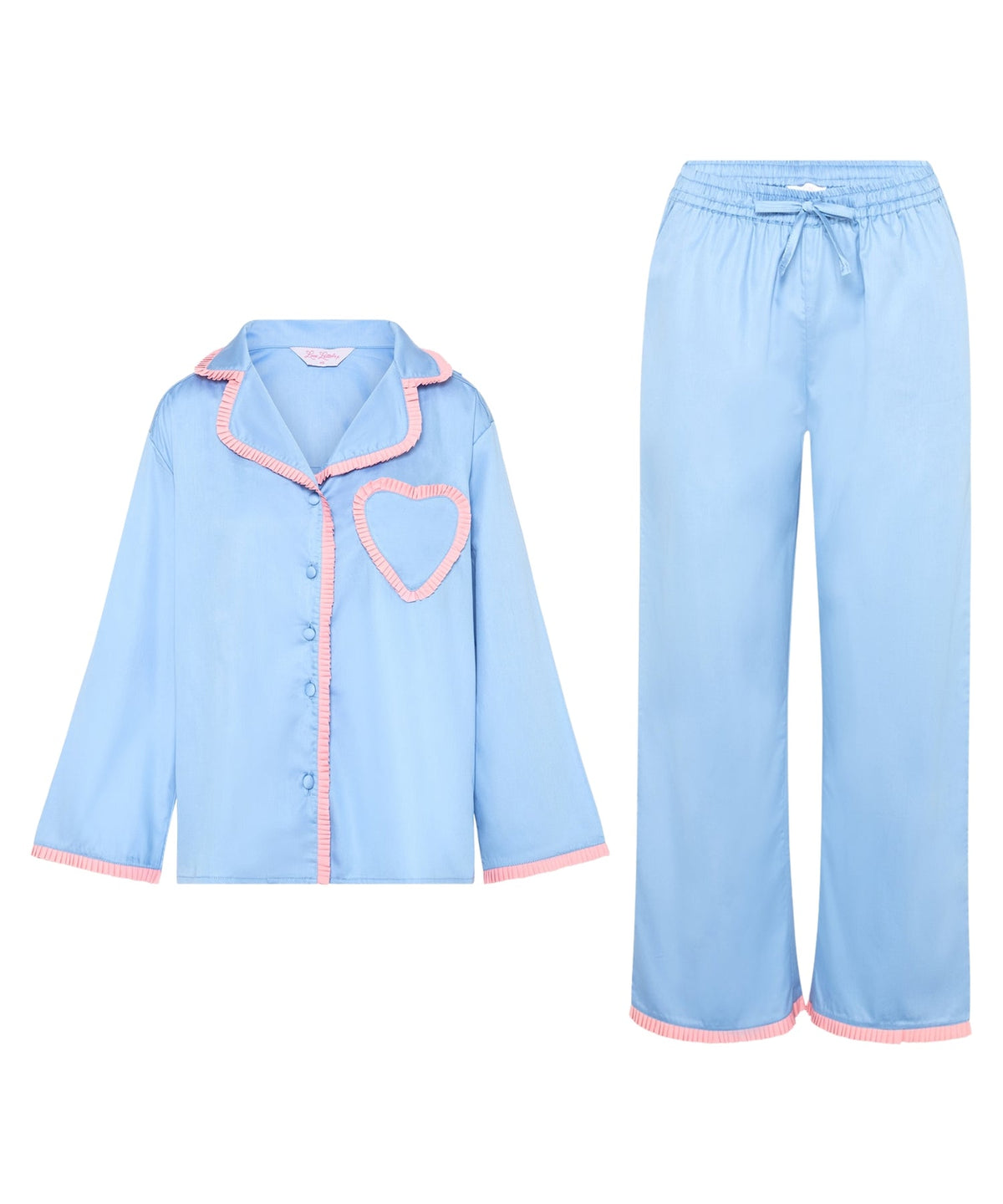 Dolce Sorbetto Pyjama Set in pale blue cotton with apricot trim and signature heart pocket, by Love Letters x
