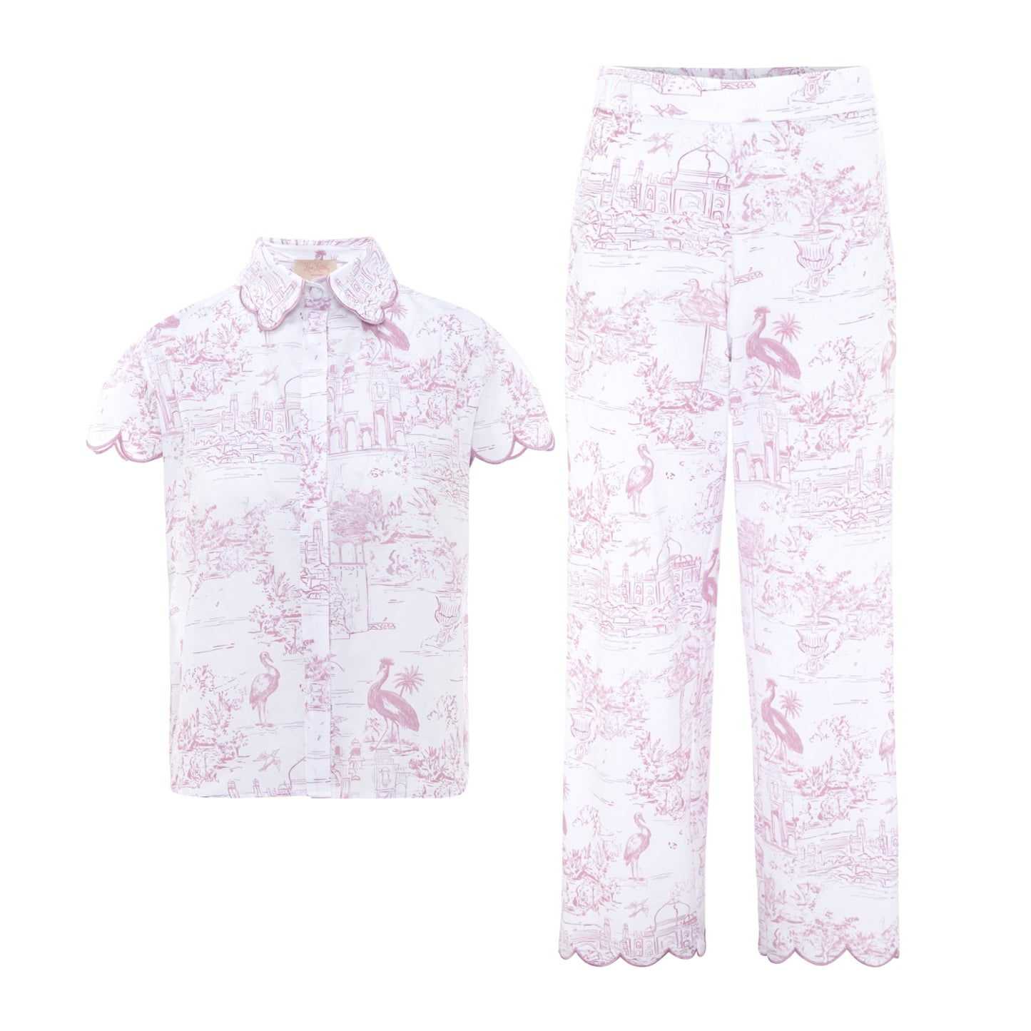 Pink Toile Cap Sleeve Long Pyjama Set