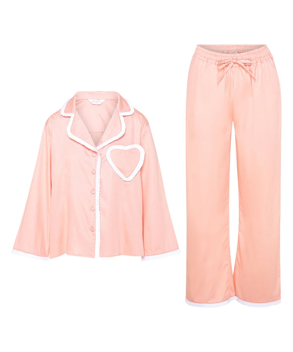 Dolce Bellini Pyjama Set in soft peach cotton with white trim and signature heart pocket, by Love Letters x