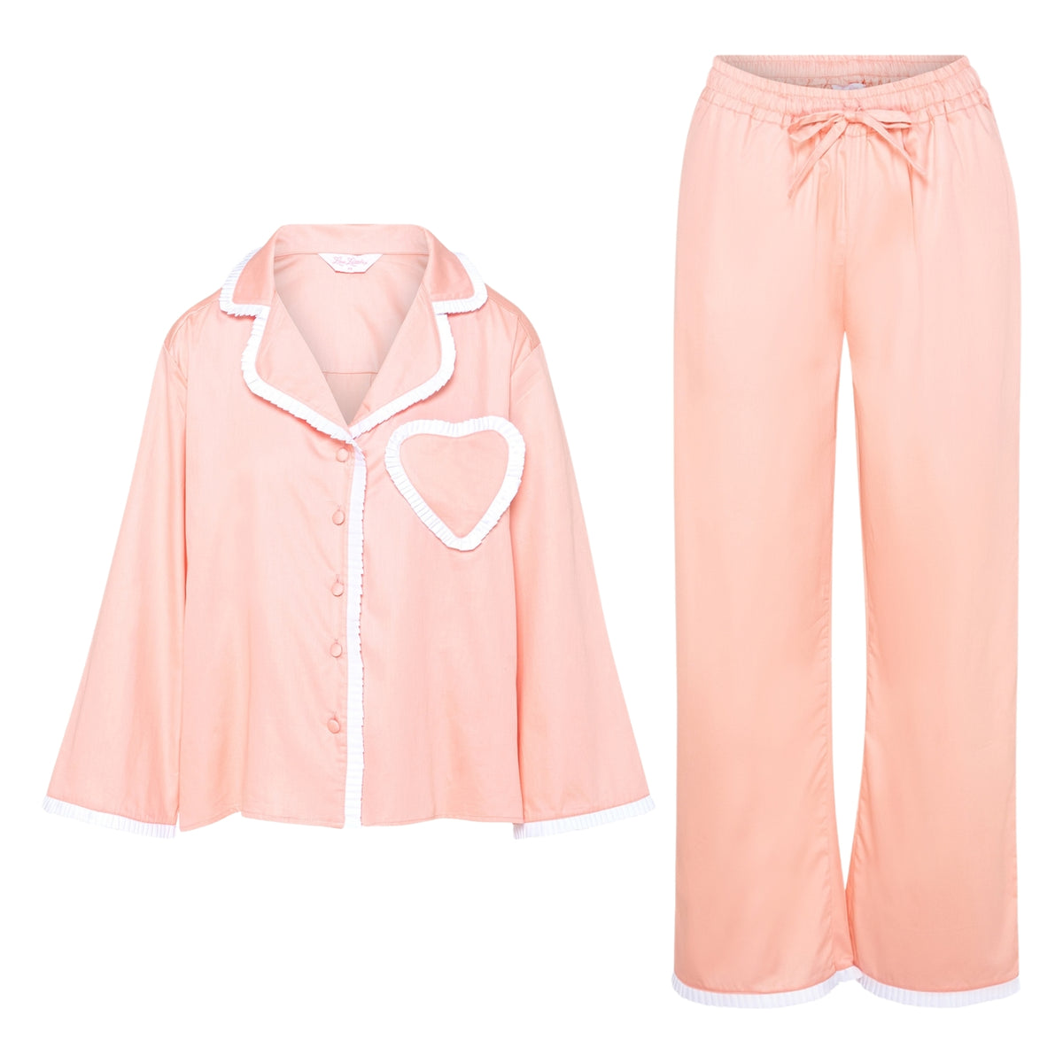 Dolce Bellini Pyjama Set in soft peach cotton with white trim and signature heart pocket, by Love Letters x