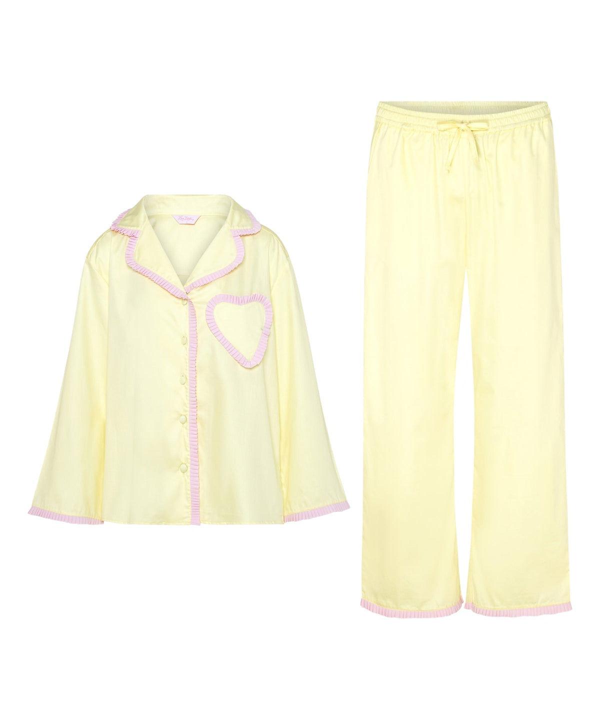 Dolce Granita Pyjama Set in soft buttery yellow cotton with pink trim and signature heart pocket, by Love Letters x