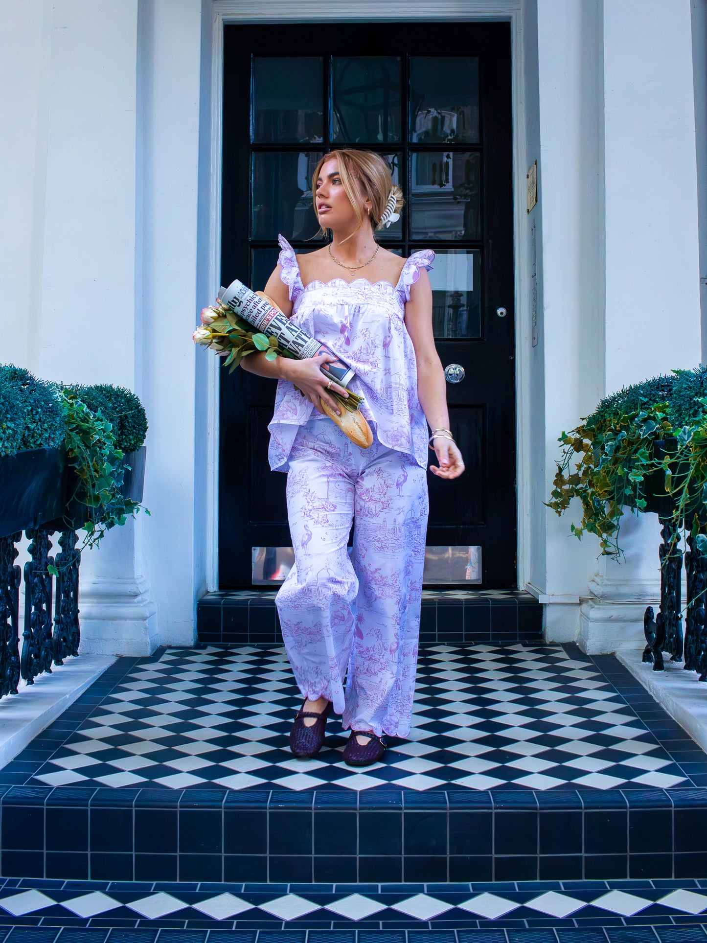 Pink Toile Babydoll Long Pyjama Set