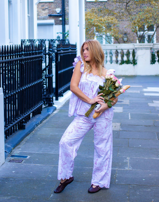 Pink Toile Babydoll Long Pyjama Set