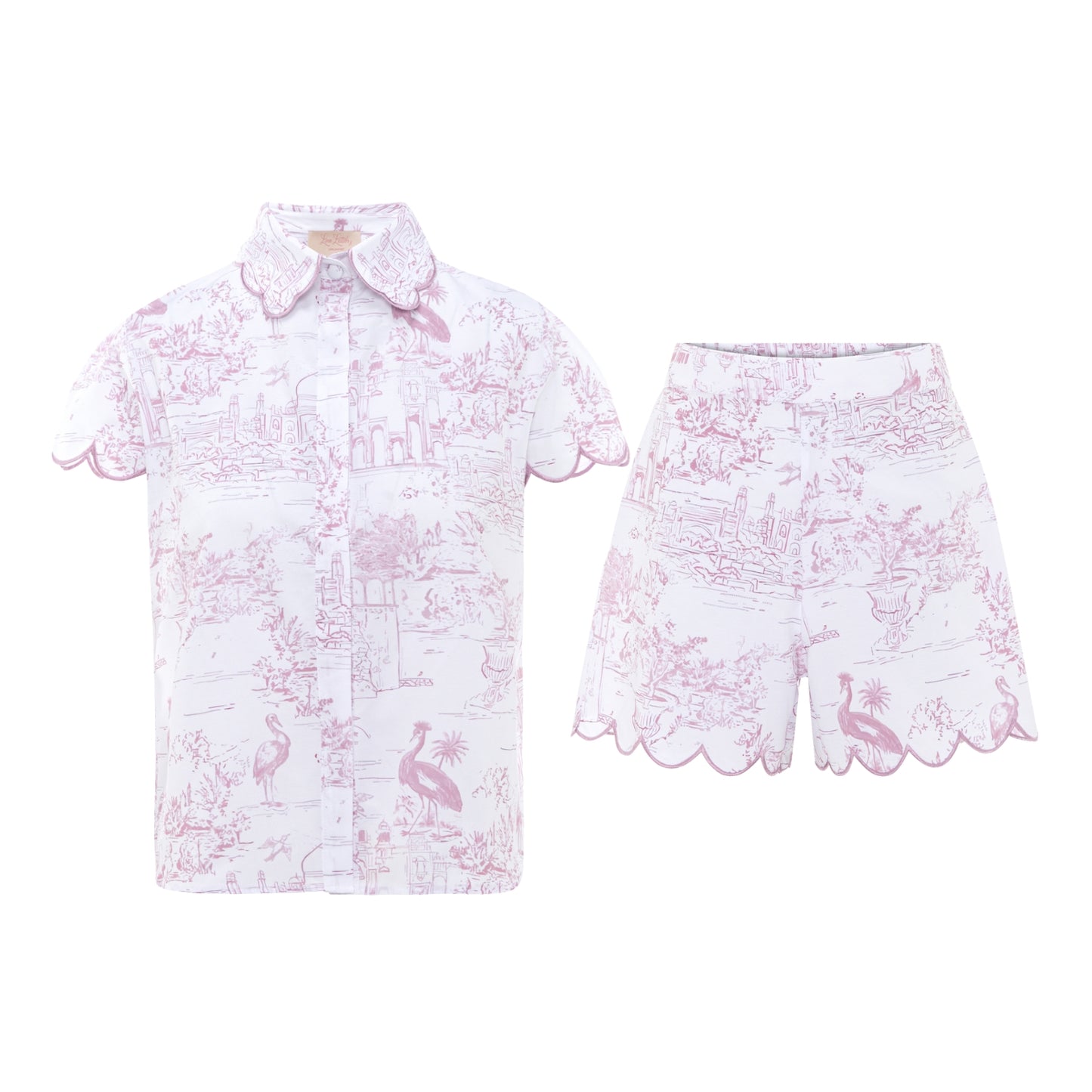 Pink Toile cap sleeve short pyjama set in organic cotton by Love Letters x
